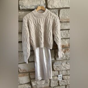 dh NEW YORK Cable Knit Cream Sweater slip midi dress NWT